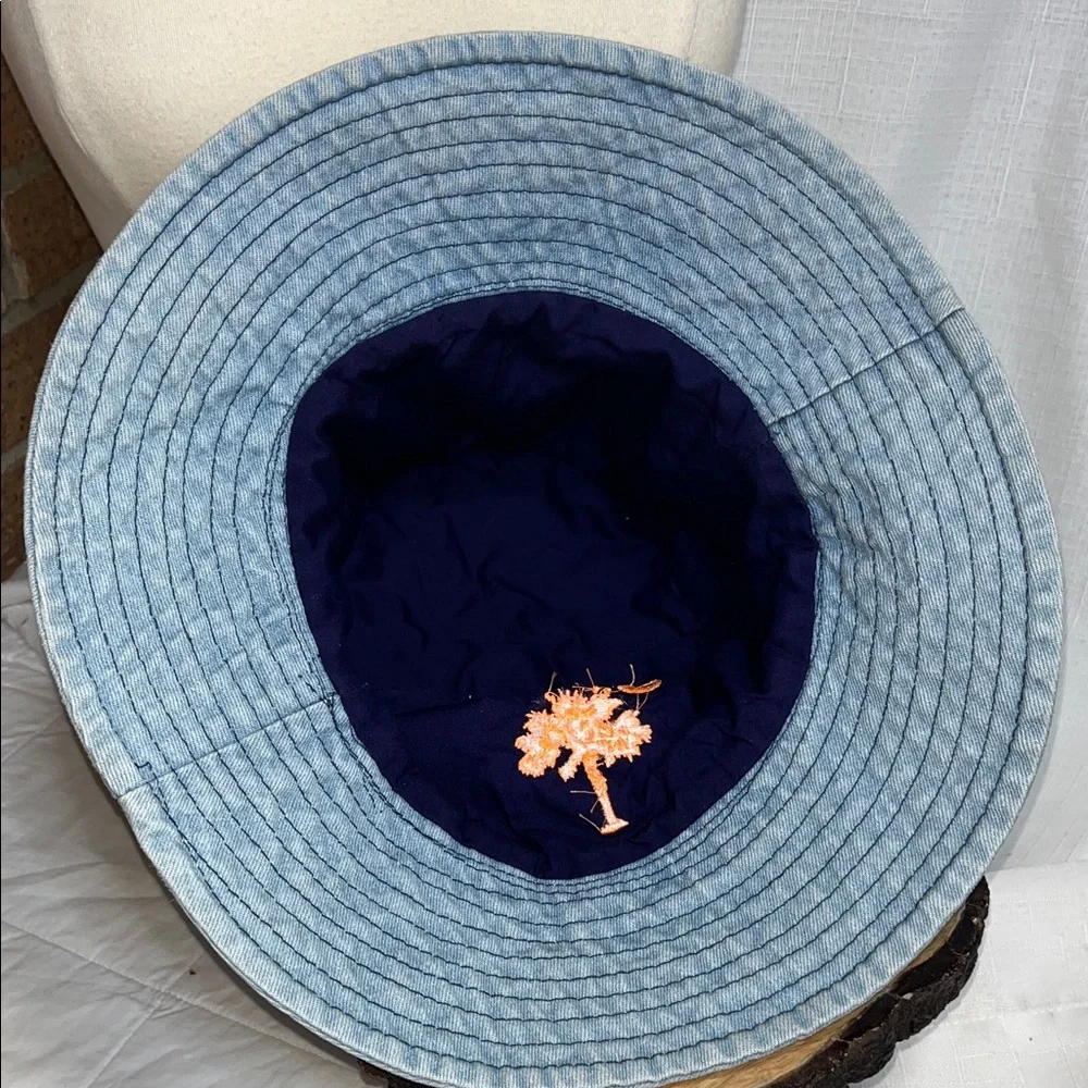 South Carolina Palmetto Tree Denim Bucket Hat Orange Embroidered Crescent Moon